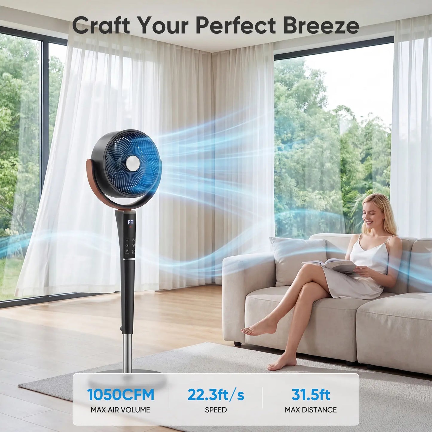 Bedroom floor fan, 20-decibel DC air circulator fan