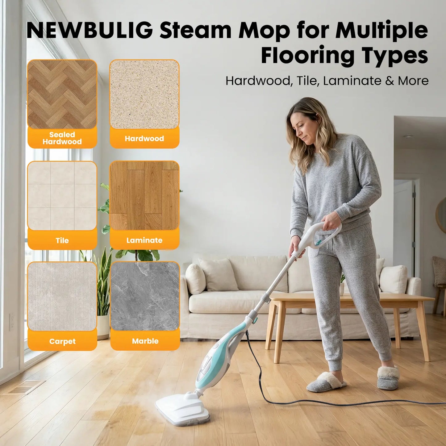 Portable floor cleaner, suitable for hardwood/tile/laminate/carpet floors