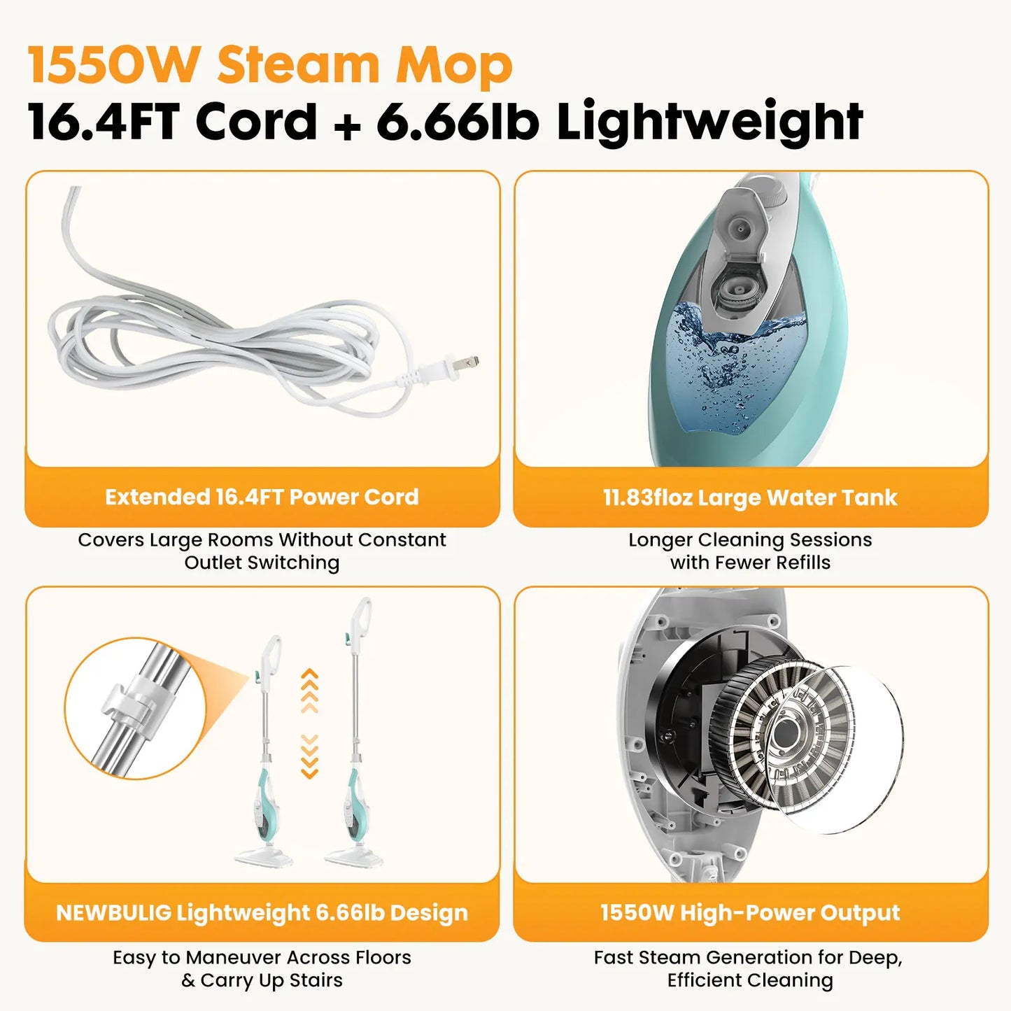 Portable floor cleaner, suitable for hardwood/tile/laminate/carpet floors