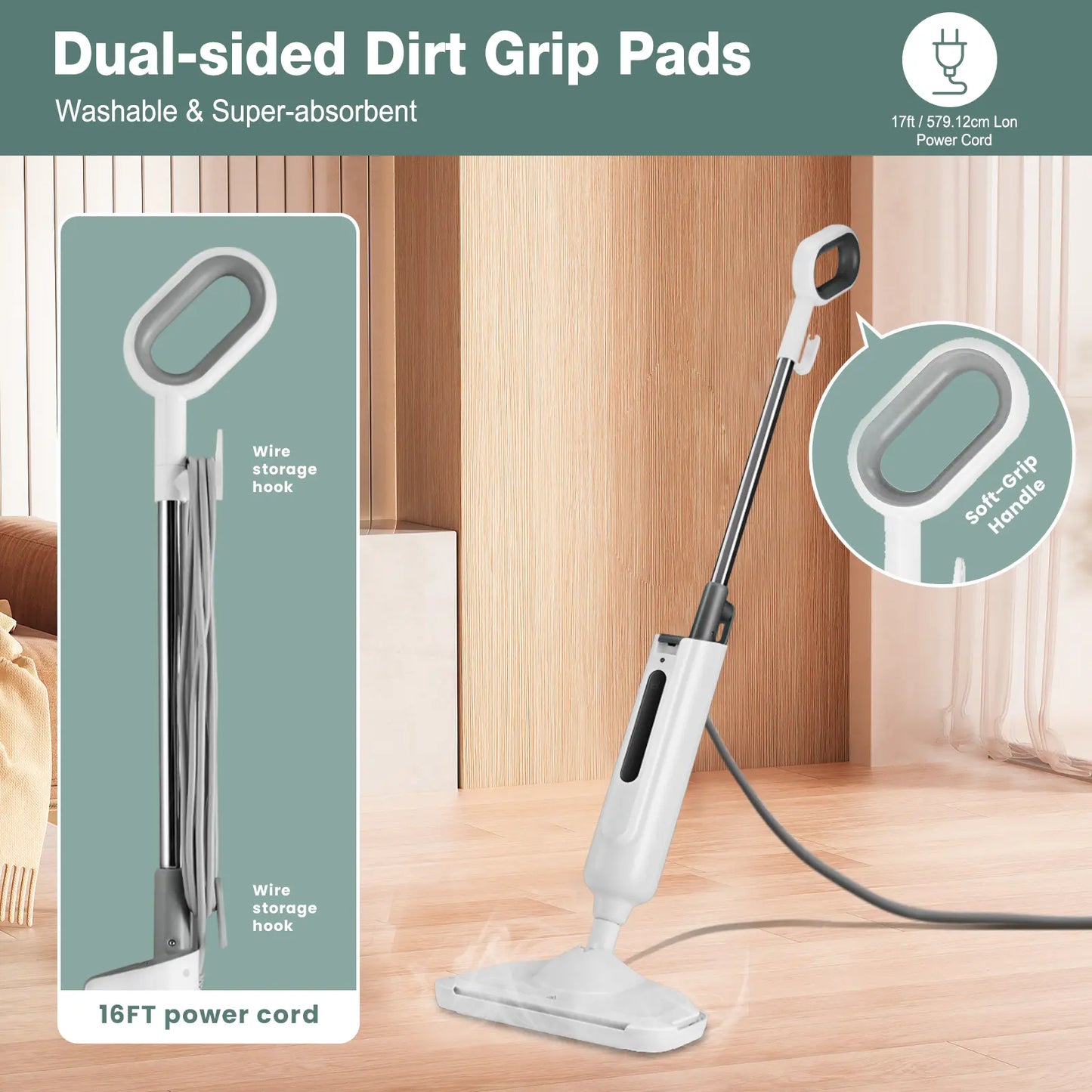 Portable floor cleaner, suitable for hardwood/tile/laminate/carpet floors