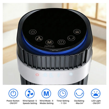 Tower fan for bedrooms, 28dB silent floor fan, suitable for home and office use.
