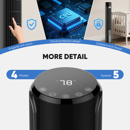Tower fan for bedrooms, 28dB silent floor fan, suitable for home and office use.