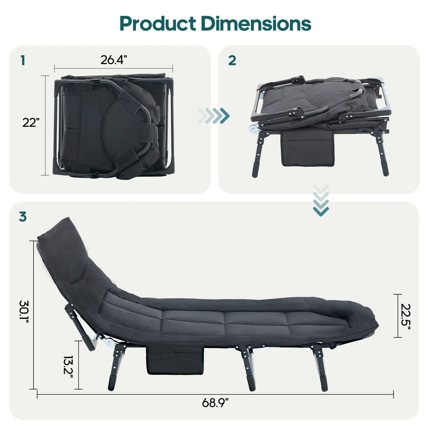 Adult camping bed, 6-position adjustable folding camping bed